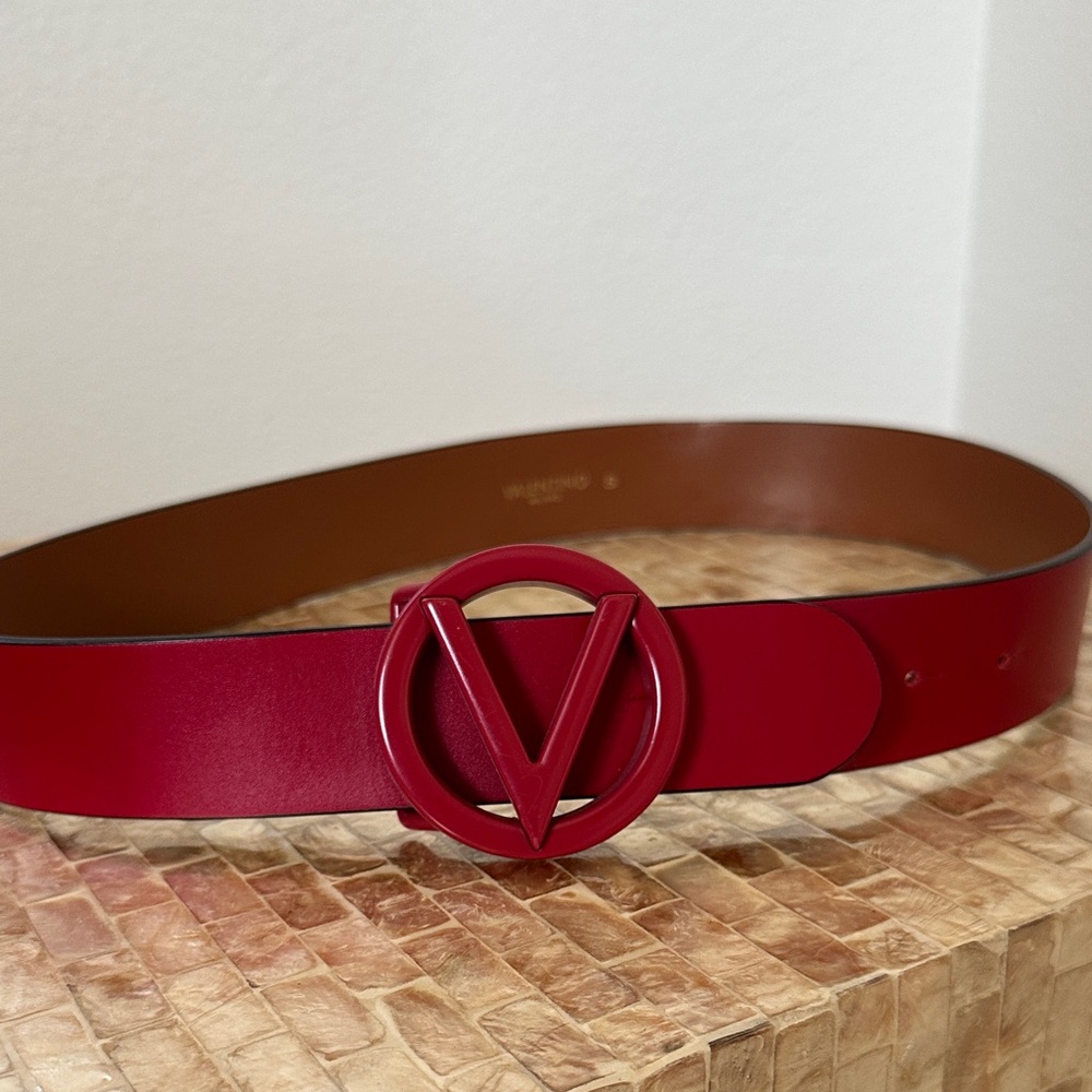 Valentino Rich Red Leather V-Logo Belt